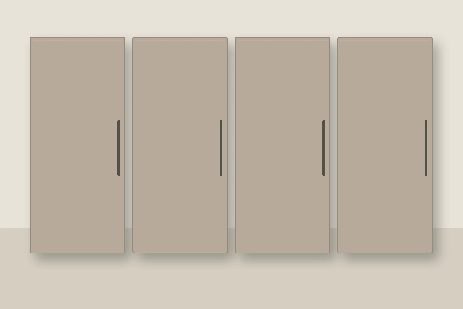 Køkken eksempel 1: L-køkken. Epoq Trend, Greige. Vejledende AI-visualisering.
