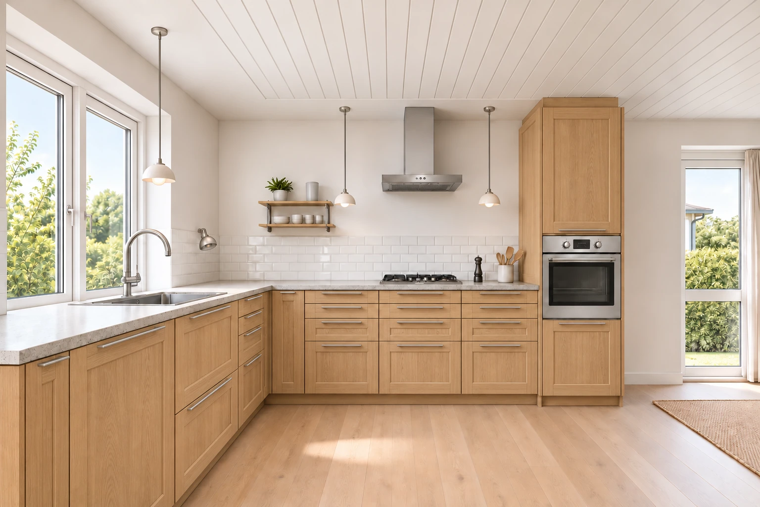 Køkken eksempel 1: L-køkken. IKEA FORSBACKA, Eg. Vejledende AI-visualisering.
